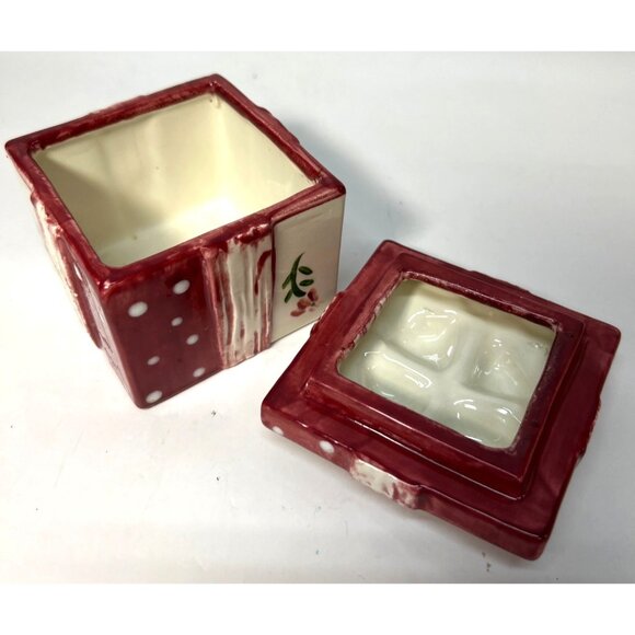 Hand-Painted Ceramic Gift Box-Shaped Container With Lid Red & White Polka Dot An - Picture 4 of 5